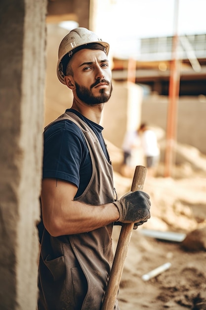 Scatto di un giovane al lavoro in un cantiere realizzato con l'IA generativa