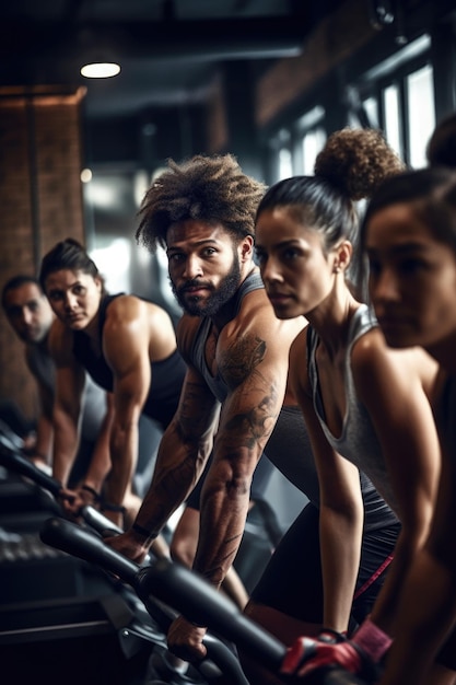 Scatto di un gruppo di persone che si allenano in palestra creata con l'IA generativa