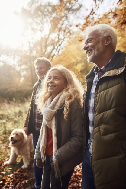 Scatto di una famiglia che si diverte durante una giornata all'aperto creata con l'IA generativa