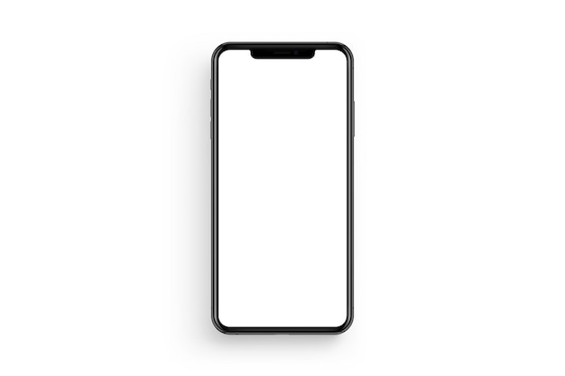 Scatto direttamente sopra dello smartphone con schermo vuoto sullo sfondo bianco