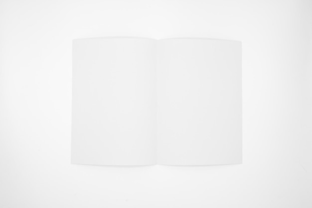Scatto direttamente sopra di un libro aperto su uno sfondo bianco