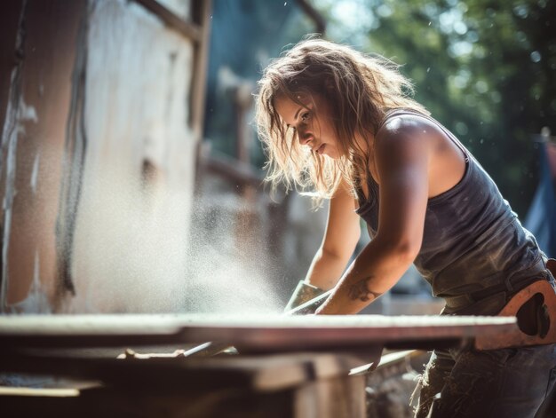 scatto fotografico di una donna naturale che lavora come operaia edile