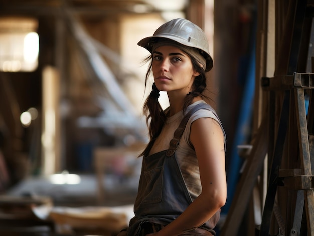 scatto fotografico di una donna naturale che lavora come operaia edile