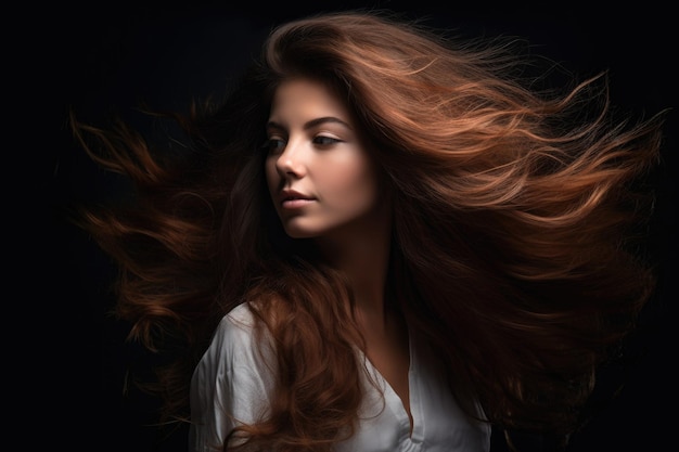 Scatto in studio di una bella donna con i capelli creati con l'IA generativa