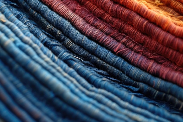 Scatto macro di fili di denim e dettagli di cuciture creati con ai generativo