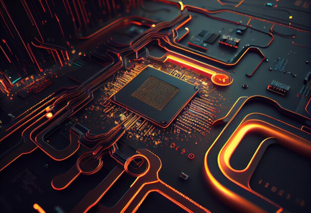 scatto macro ravvicinato della scheda del circuito cyberspace con componente della scheda madre del computer microchip con struttura del chip