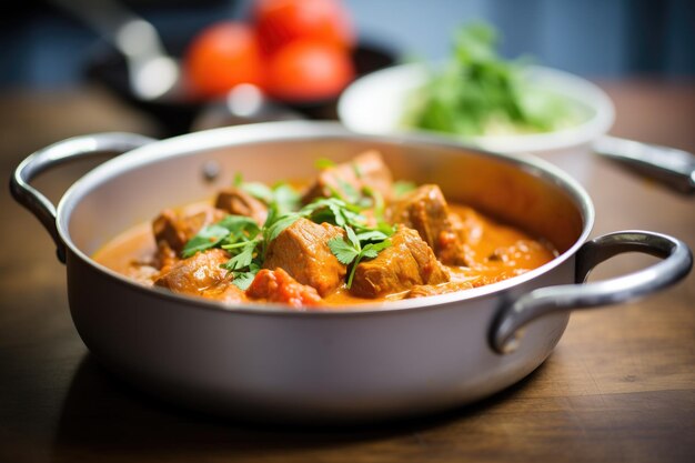 Scatto ravvicinato di pezzi di agnello in grosso rogan josh curry