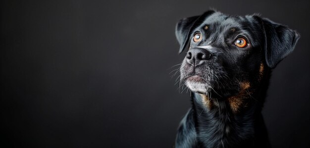 Scatto ravvicinato di un cane su sfondo nero AI generativa