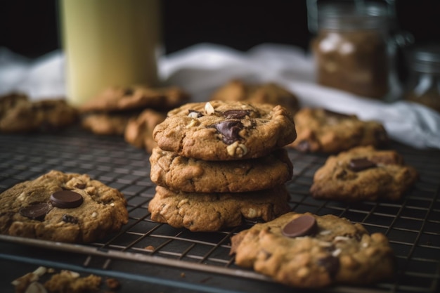 Scatto ritagliato di un delizioso lotto di biscotti in una cucina creata con l'IA generativa