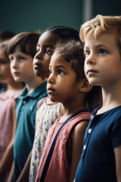 Scatto ritagliato di un gruppo di bambini in linea creato con l'IA generativa