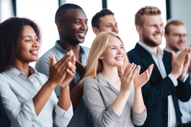 Scatto ritagliato di un gruppo di persone che applaude creato con l'IA generativa