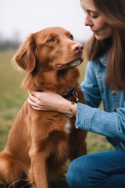 Scatto ritagliato di una donna irriconoscibile che accarezza il suo cane creato con l'IA generativa