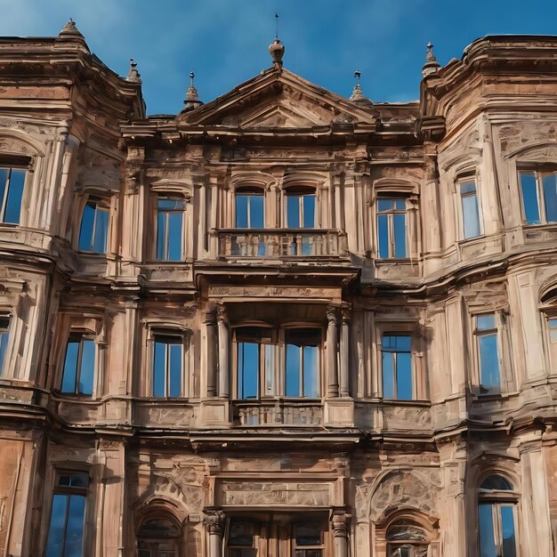 Scatto simmetrico a basso angolo di vecchia architettura con un bellissimo cielo blu sullo sfondo