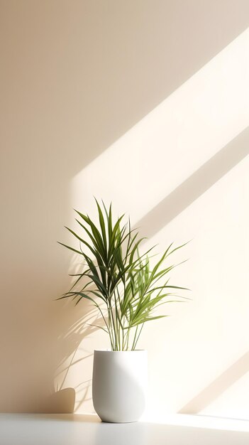 Scatto verticale di una pianta in un vaso bianco all'interno di una stanza luce naturale ottima per una decorazione della stanza