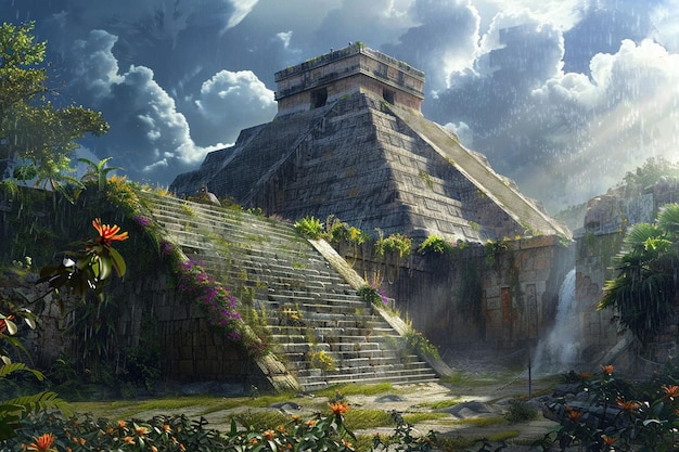 Scavare nelle profondità di Chichen Itza Mayan pyr generative ai