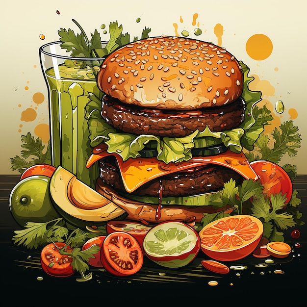 Scelta del cibo illustrazione di uno stile di vita sano e spazzatura mangia hamburger fastfood e nutrizione salutare fr