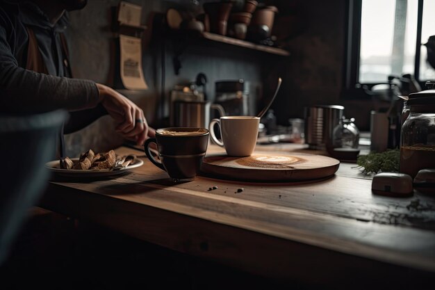 Scena accogliente in un caffè al vapore caffè barista di talento IA generativa