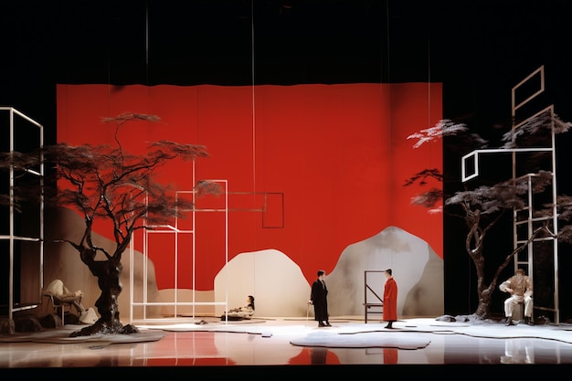 scena araba di un palco con un uomo e una donna in ai generati rossi