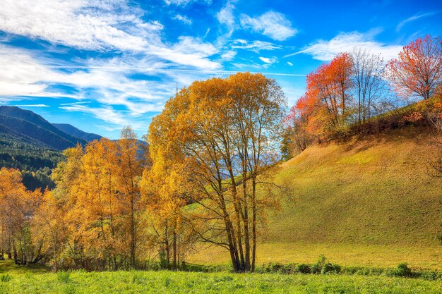 Scena autunnale colorata del magnifico villaggio di Santa Maddalena nelle Dolomiti