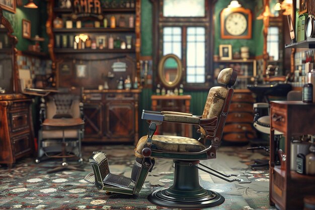 Scena classica di un barbiere con attrezzi antiquati