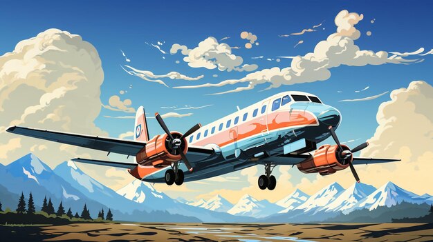 Scena con l'aereo che vola sopra l'illustrazione del campo