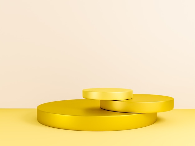 Scena con podio di colore giallo per simulazione di presentazione in stile minimalista con spazio di copia, rendering 3d sfondo astratto