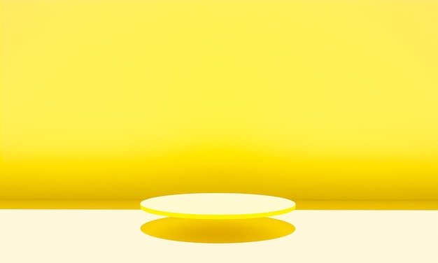 Scena con podio di colore giallo per simulazione di presentazione in stile minimalista con spazio di copia, rendering 3d sfondo astratto