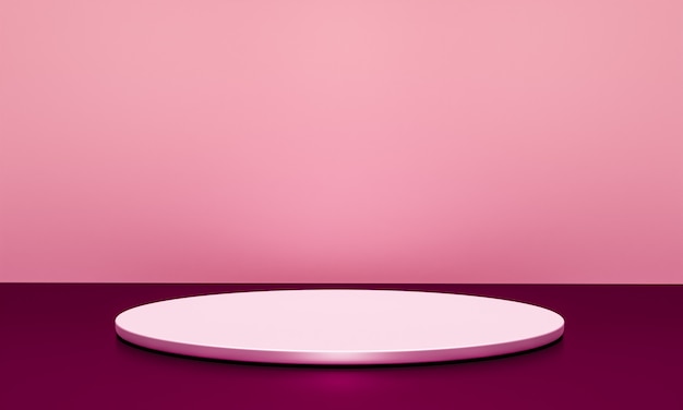 Scena con podio di colore rosa per simulazione di presentazione in stile minimalista con spazio di copia, rendering 3d sfondo astratto