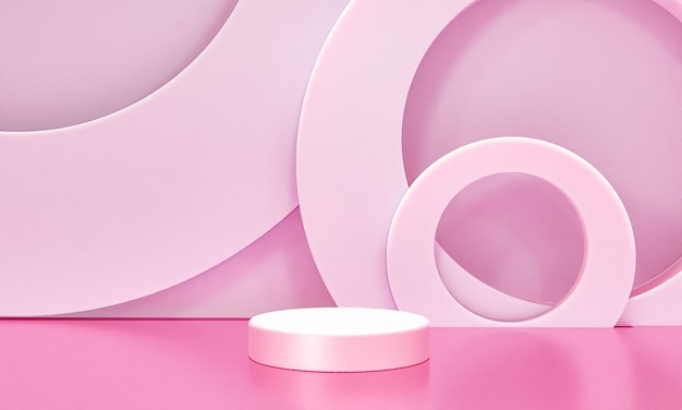 Scena con podio di colore rosa per simulazione di presentazione in stile minimalista con spazio di copia, rendering 3d sfondo astratto