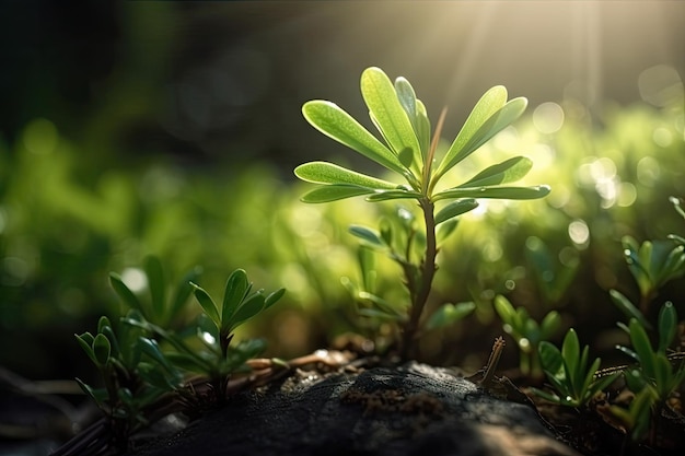 Scena con primo piano della pianta verde prendere il sole