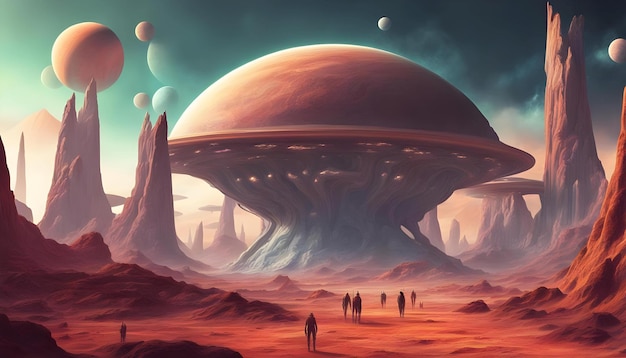 Scena con vita su un pianeta extraterrestre fantasy