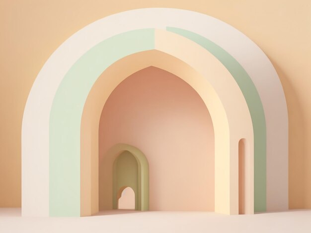 Scena da parete Ethereal Archways con arco in verde pastello e arancione