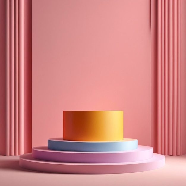 Scena da parete sul podio con forma geometrica di sfondo colorato e luminoso per la presentazione del prodotto