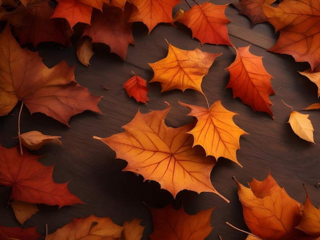 Scena del Ringraziamento o autunnale con foglie autunnali di zucche e bacche su un tavolo di legno