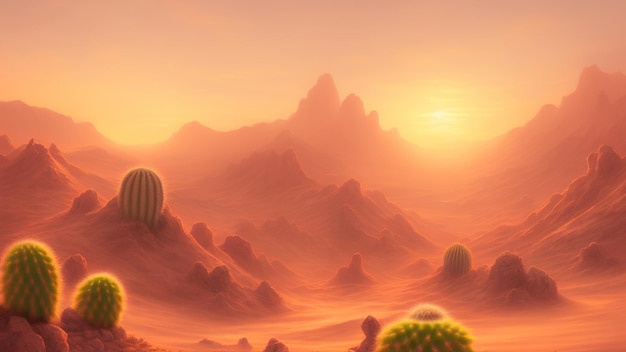 Scena del tramonto nel deserto con cactus