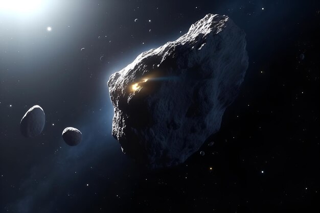 Scena dell'universo con asteroide nello spazio cosmico generato dall'intelligenza artificiale