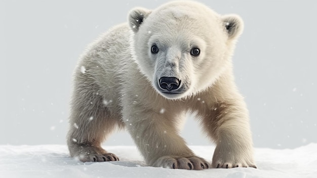 Scena della fauna selvatica dalla natura Orso polare su ghiaccio alla deriva con la neve