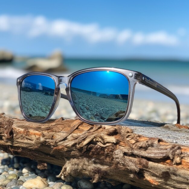 Scena della spiaggia con occhiali da sole