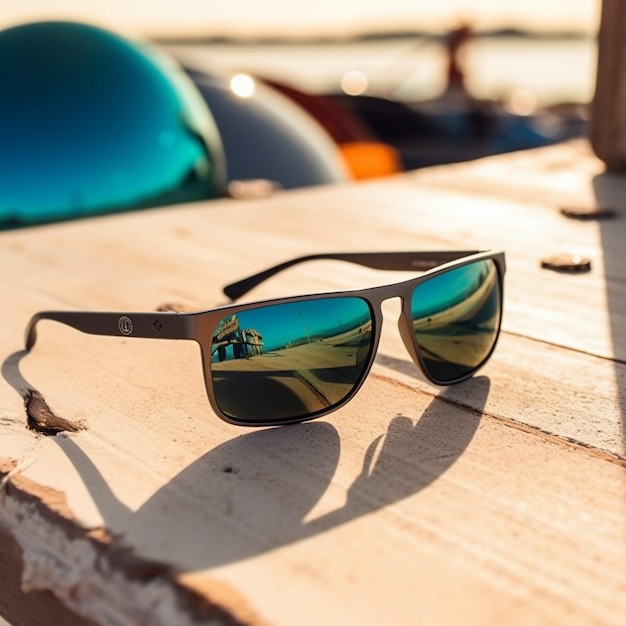 Scena della spiaggia con occhiali da sole