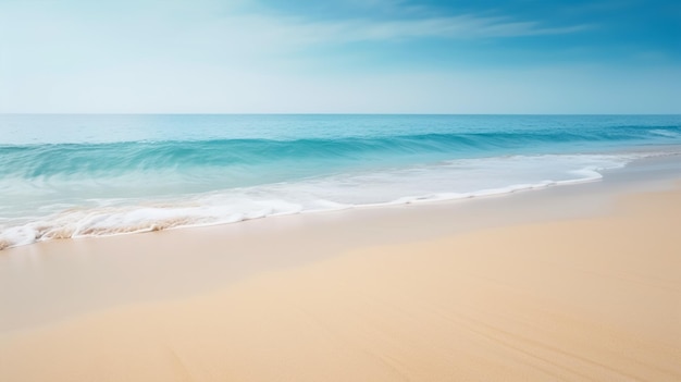 Scena della spiaggia con un cielo blu e l'oceano sullo sfondo