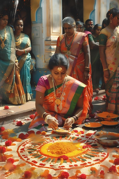 Scena delle vacanze di Puthandu nel Tamil Nadu India con la gente Celeb Festival Background Layout Art Decor