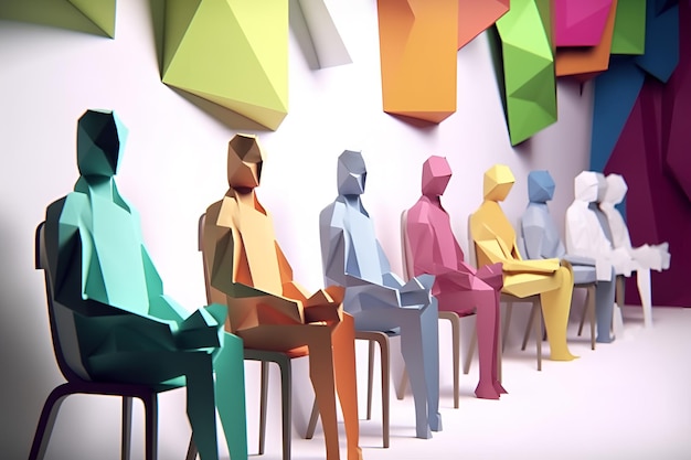 Scena di assunzione sul posto di lavoro inclusiva Colloquio di lavoro multiculturale in stile LowPoly