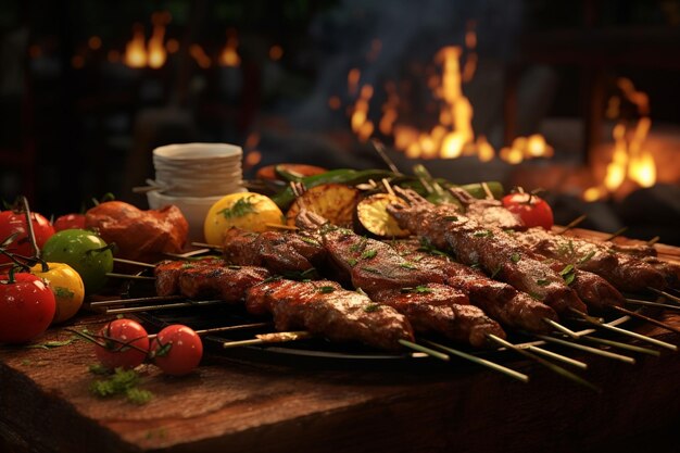 Scena di barbecue brasiliano di churrasco con spillo Generativo ai