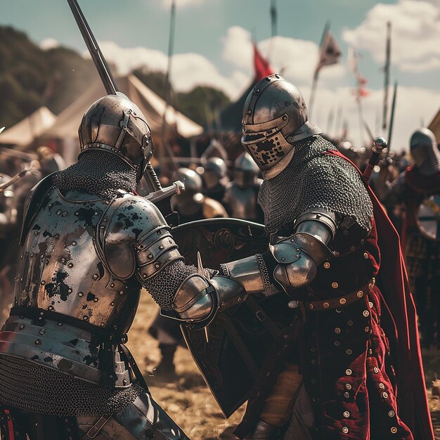 Scena di battaglia dei cavalieri corazzati