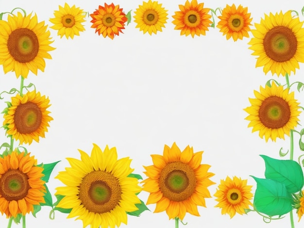 scena di cartone animato con un quadro di girasoli belli e colorati su sfondo bianco