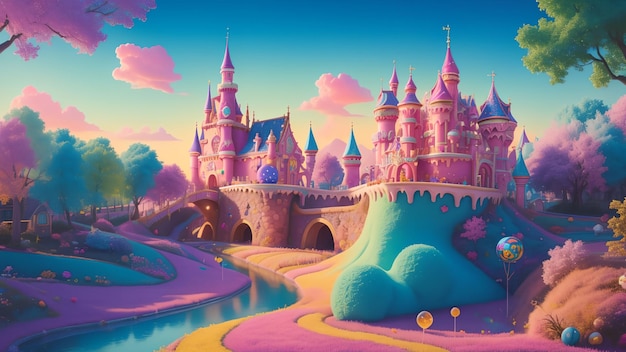 Scena di fantasia colorata Candyland per carta da parati