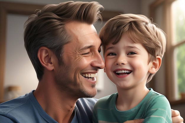 Scena di felicità fotorealista con padre e figlio