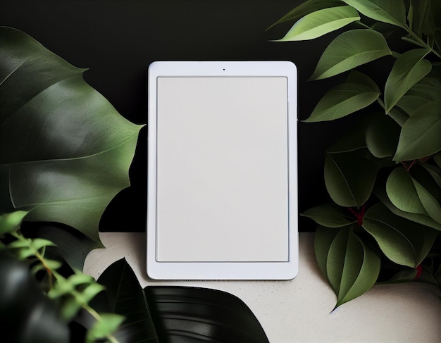 Scena di mockup di tablet iPad vuoto minimalista creata con intelligenza artificiale generativa