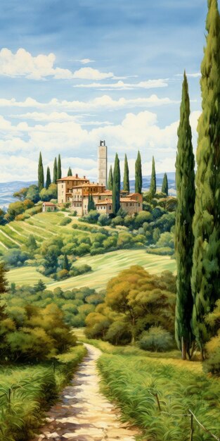 Scena di montagna precisa e dettagliata in Toscana Arte su tela ad alta risoluzione