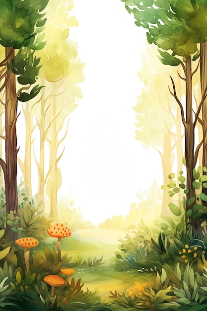 scena di nascita cartone animato foresta funghi alberi foglio modello camminata grafico terrario incantato